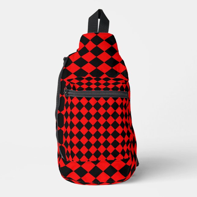 Red Black Chequered Diamond Pattern Sling Bag (Front)