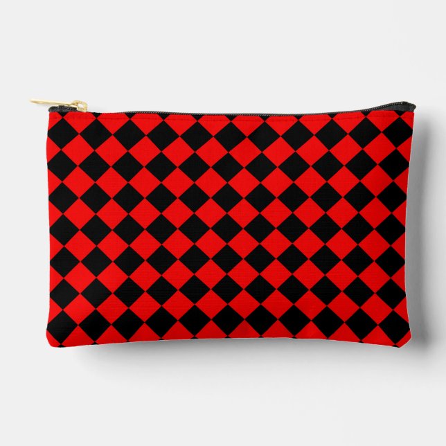 Red Black Chequered Diamond Pattern Small Accessory Pouch (Front)
