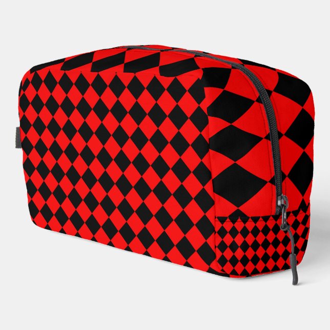 Red Black Chequered Diamond Pattern Toiletry Bag (Right Corner)