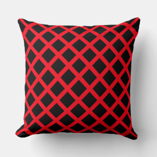 Red Black Chequered Diamond Stripes Pattern Cushion