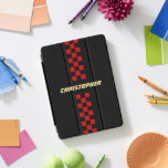 Red Black Chequered Racing Flag Gold Monogrammed iPad Pro Cover<br><div class="desc">Create your own custom, personalised, cool, classy, classic, red and black chequered chequerboard racing flag stripe design pattern, faux gold typography / script monogram, trendy, magnetic iPad smart cover that folds into multiple stand positions and features grey microfiber interior that helps protect your screen, and wake / sleep function. To...</div>