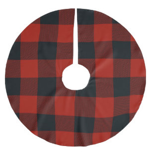 Red & Black Chequered Squares Buffalo Plaid Brushed Polyester Tree Skirt