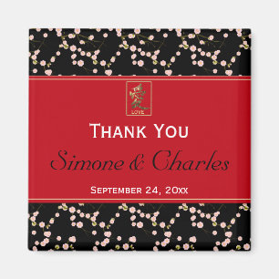 Red Black Cherry Blossoms Wedding Favour Magnet