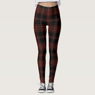 Red, Black, Cherrywood, Red Damask Twill Tartan Leggings