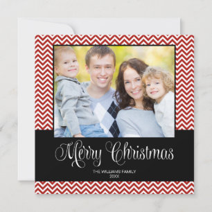 Red Black Chevron Christmas Square Photo Card