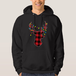 Red Black Christmas Buffalo Plaid Deer Hoodie