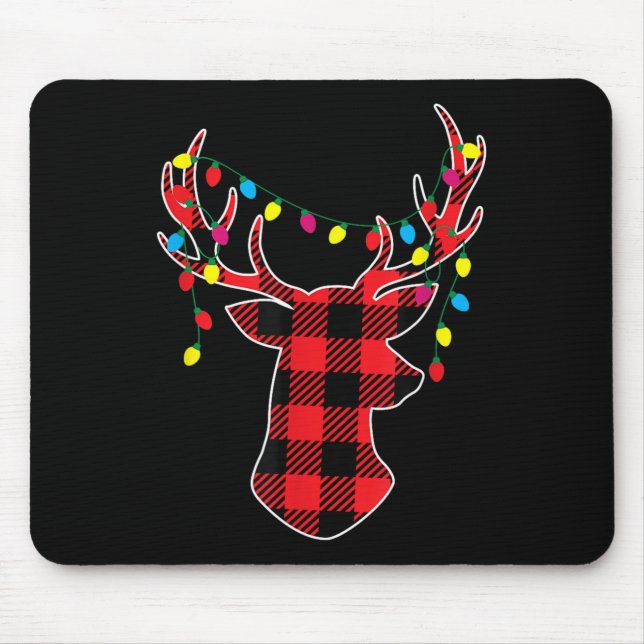 Red Black Christmas Buffalo Plaid Deer Women Men K Mouse Pad (Front)