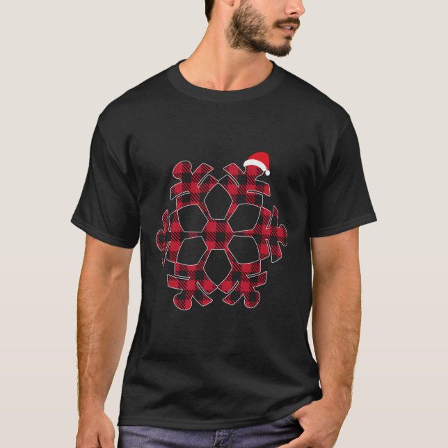 Red Black Christmas Buffalo Plaid Snowflakes Santa T-Shirt (Front)