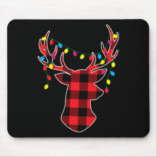Red Black Christmas Gifts Buffalo Plaid Deer Women Mouse Pad