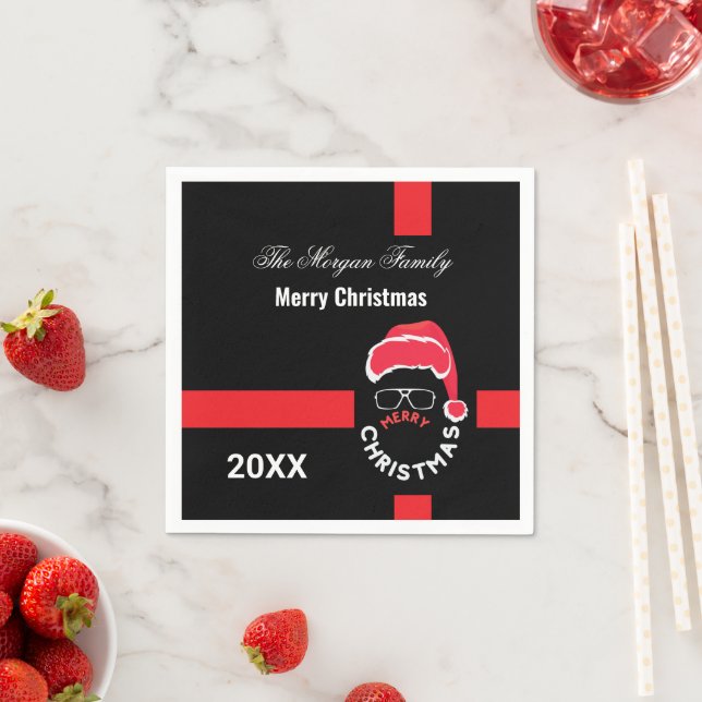 Red Black Christmas Holiday Party Napkin (Insitu)