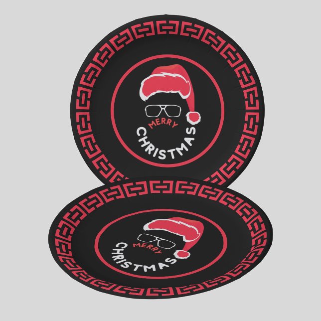 Red Black Christmas Holiday Party Paper Plate (Creator Uploaded)