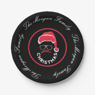 Red Black Christmas Holiday Party Paper Plate