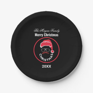 Red Black Christmas Holiday Party Paper Plate