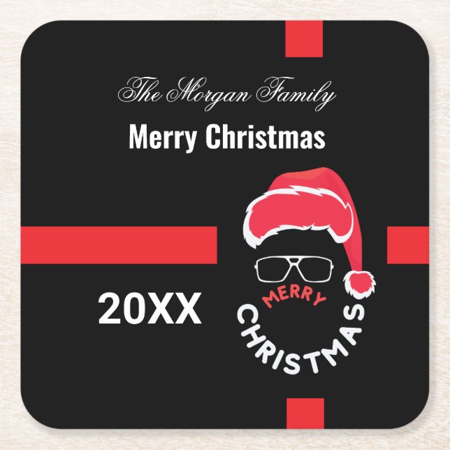 Red Black Christmas Holiday Party Square Paper Coaster (Front)