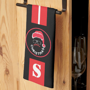 Red Black Christmas Holiday Party Tea Towel