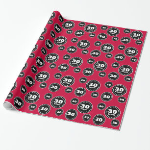 RED BLACK CIRCLES Modern 30th Birthday V22B Wrapping Paper