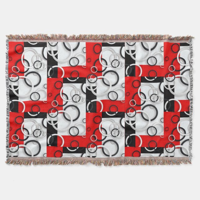 Red Black Circles Sherpa Throw Blanket (Front)