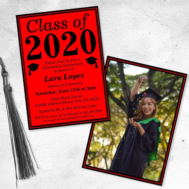 Red Black Class of 2024 Graduation Photo Invitation (Creator Uploaded)