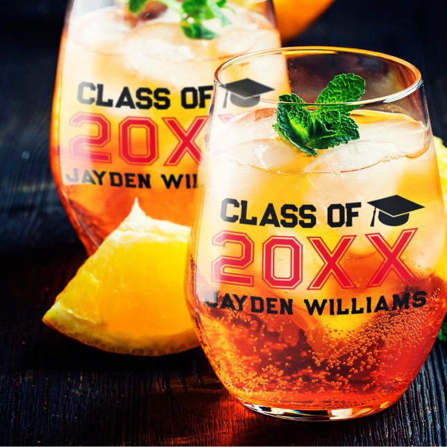 Red Black Class of 2025 Custom Men Graduation Stemless Wine Glass (Red Black Class of 2025 Custom Men Graduation Stemless Wine Glass
)