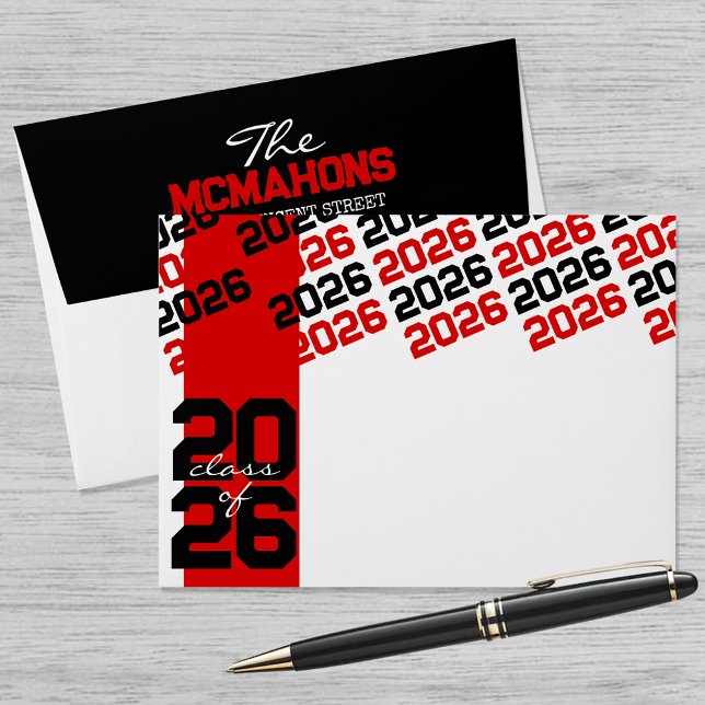 Red & Black Class of + Return Address Graduation Envelope (Matching Envelopes, Return Address Labels & Envelope Seals)