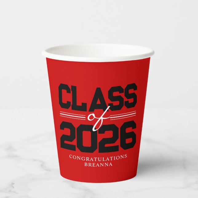 Red & Black Class of Year Graduation Paper Cups (Front)