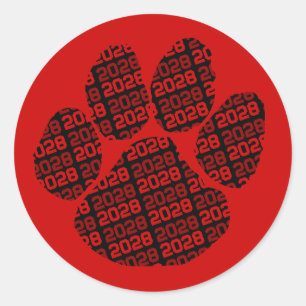 Red & Black Class Year Pawprint Classic Round Sticker