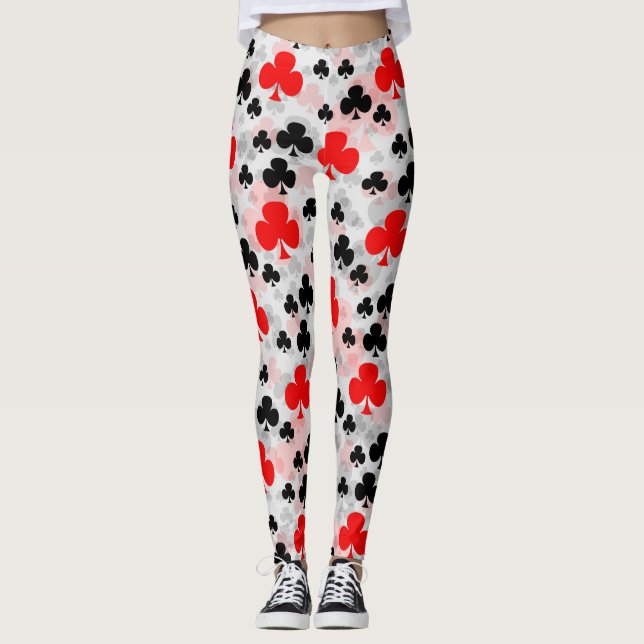 Red Black Clover Club Abstract Pattern Design Leggings (Front)