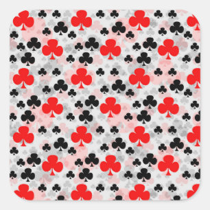 Red Black Clover Club Abstract Pattern Design Square Sticker