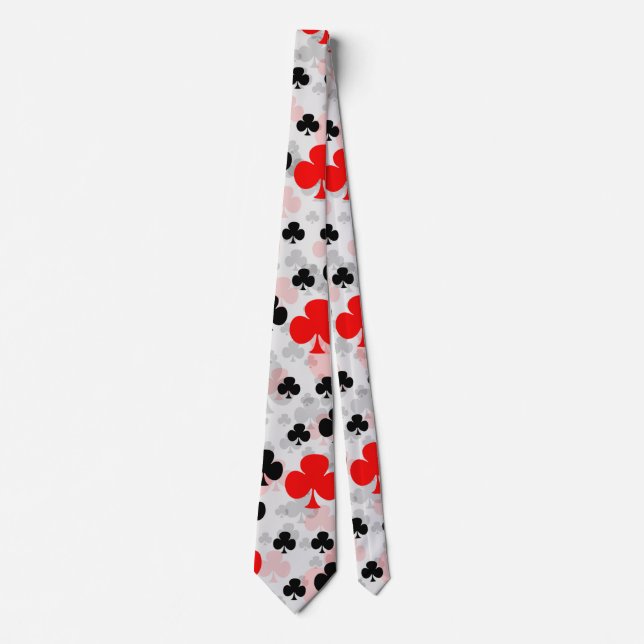 Red Black Clover Club Abstract Pattern Design Tie (Front)