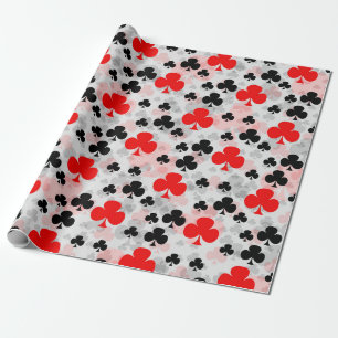 Red Black Clover Club Abstract Pattern Design Wrapping Paper