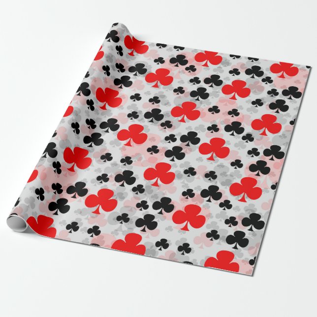Red Black Clover Club Abstract Pattern Design Wrapping Paper (Unrolled)