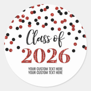 Red Black Confetti Graduation 2026 Classic Round Sticker