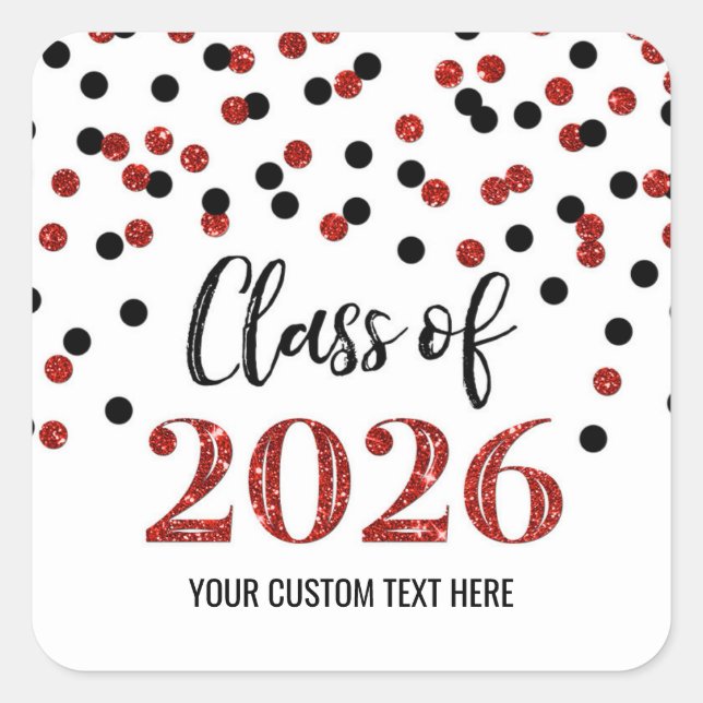 Red Black Confetti Graduation 2026 Square Sticker (Front)
