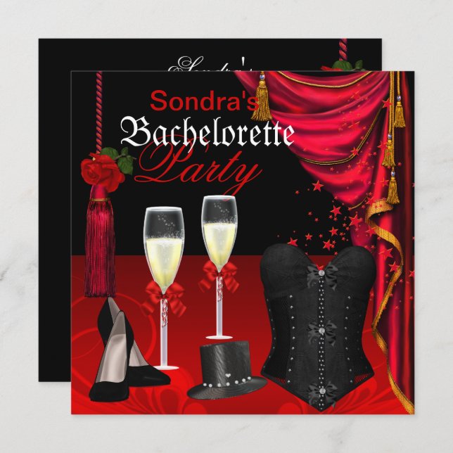 Red Black Corset Bachelorette Party Shoes Invitation (Front/Back)