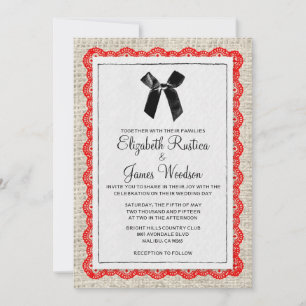 Red & Black Country Burlap Wedding Invitations