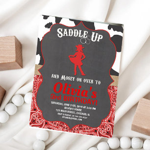 Red Black Cowgirl Birthday Invitation
