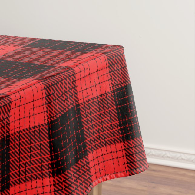 Red Black Crosshatch Buffalo Check Tablecloth (In Situ)