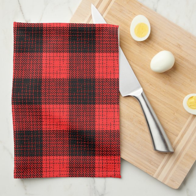  Red Black Crosshatch Buffalo Check Tea Towel (Quarter Fold)