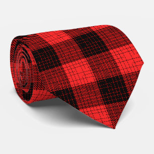 Red Black Crosshatch Buffalo Check Tie