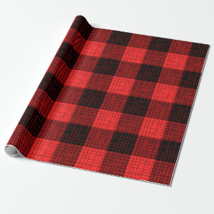 Red Black Crosshatch Buffalo Check Wrapping Paper