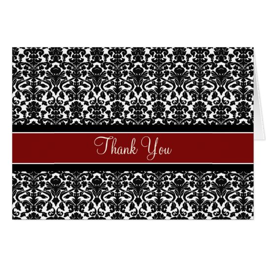 Red Black Damask Birthday Party Thank You Card