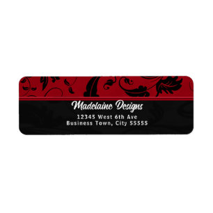 Red Black Damask Custom Business Return Address Label