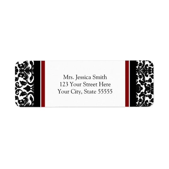 Red Black Damask Custom Return Address Labels