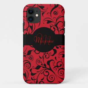Red black damask customisable iphone 5 case
