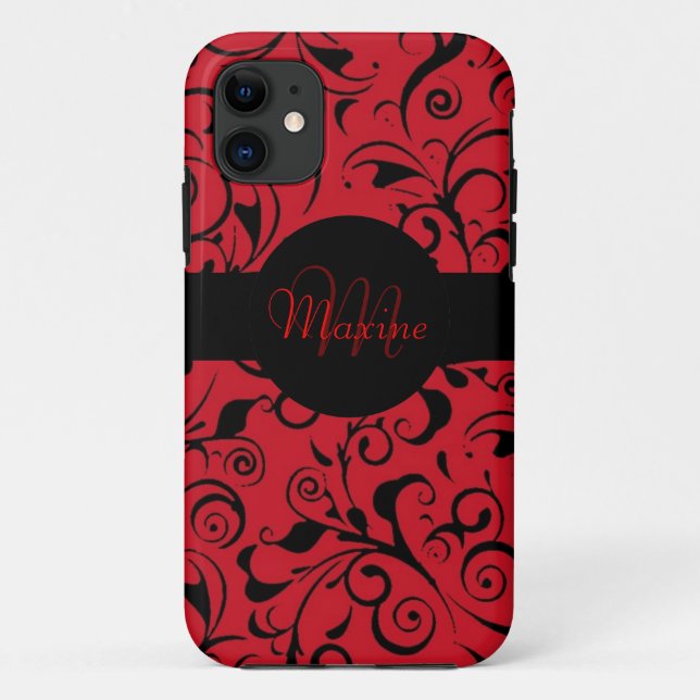 Red black damask customisable iphone 5 case (Back)