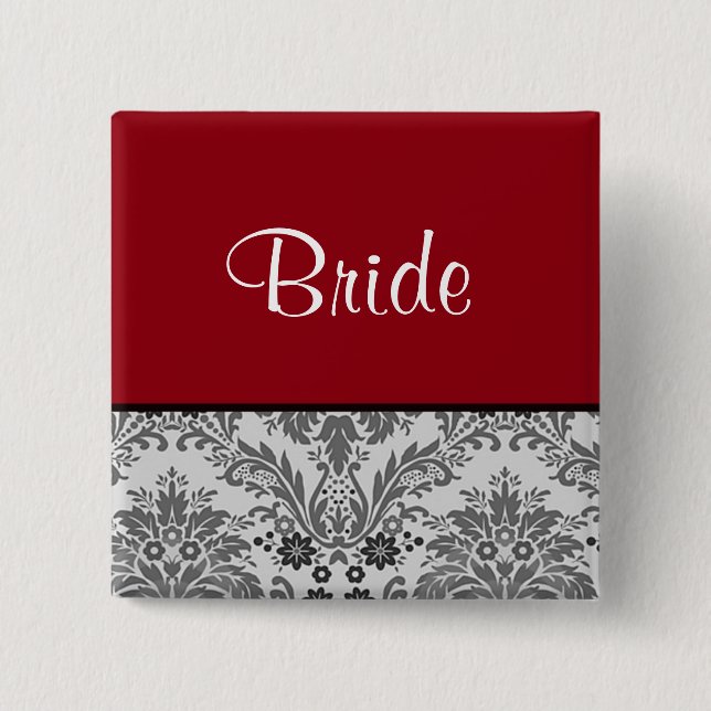 Red & black damask design 15 cm square badge (Front)