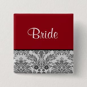 Red & black damask design 15 cm square badge