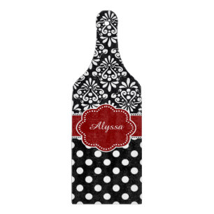 Red Black Damask Dots Personalised Cutting Board