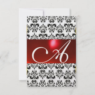 RED BLACK DAMASK GEM MONOGRAM RSVP White Ü Invitation