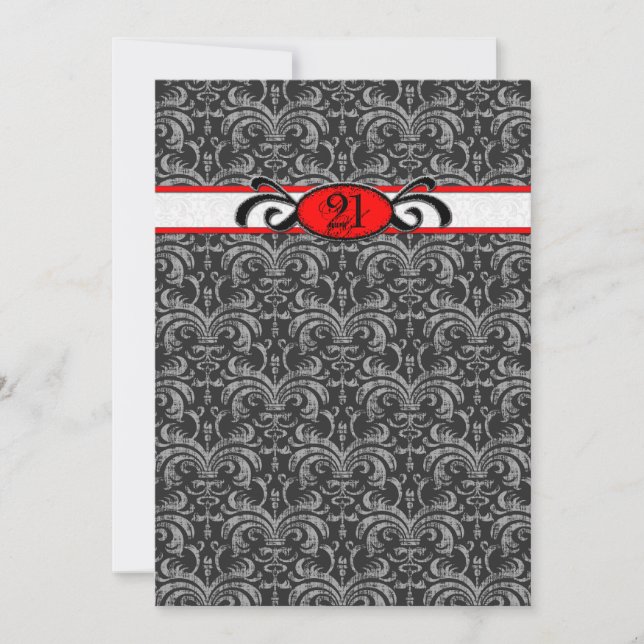 Red & Black Damask Gothic Birthday Party Invitation (Front)